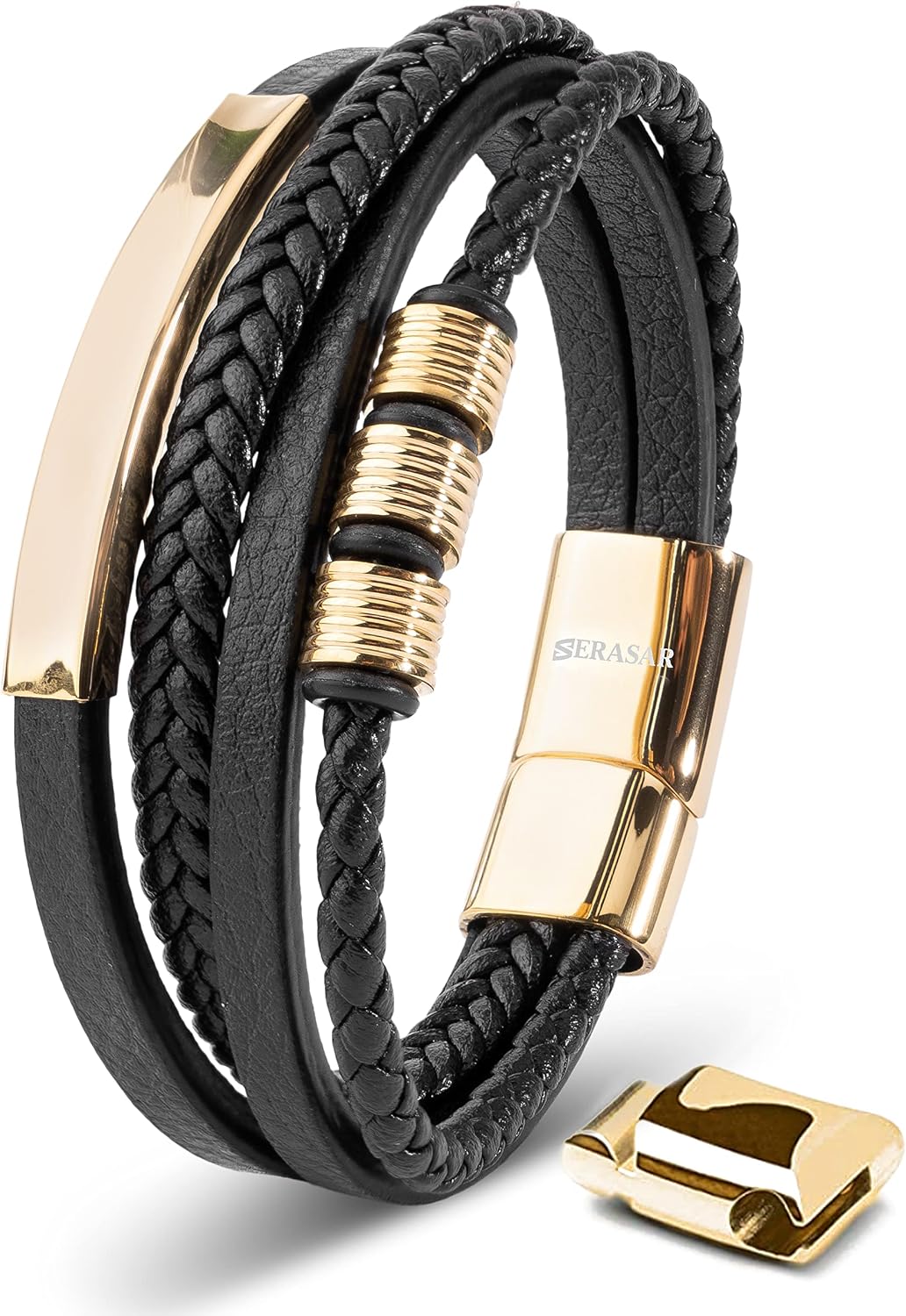 Thumbnail 6 de SERASAR Bracciale da uomo in pelle 23 cm nero