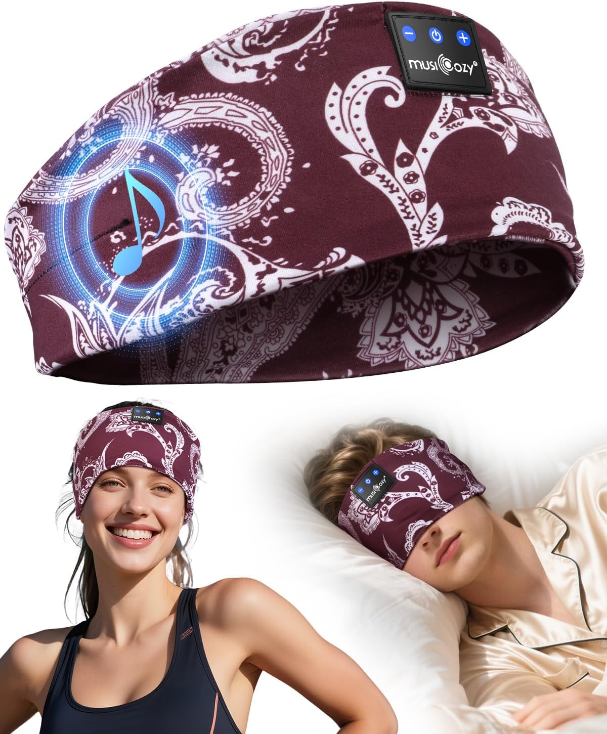 Detalle de MUSICOZY Sleep Headphones (Bluetooth 5.4) – Ultra-thin headband for side sleepers