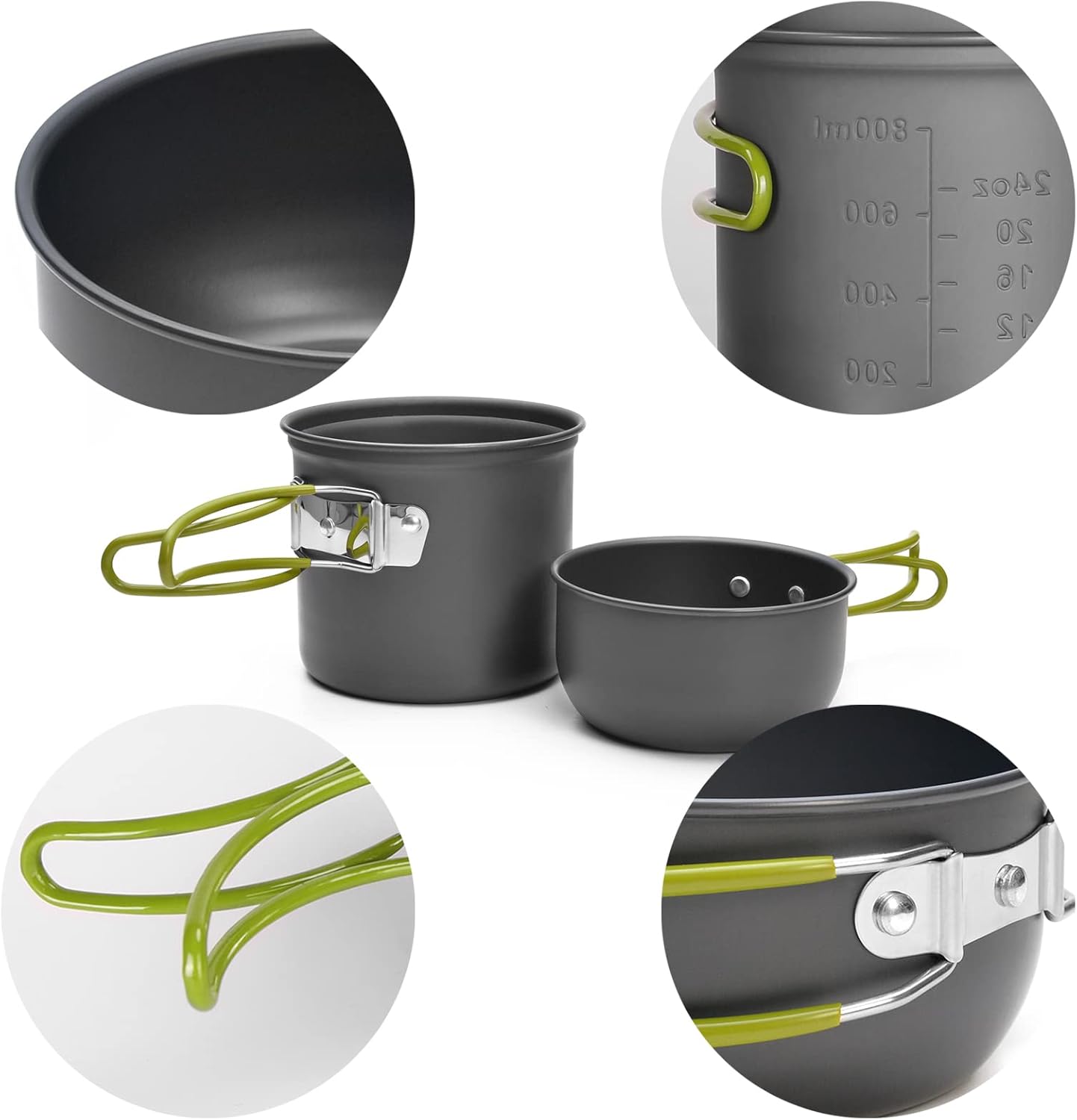 Thumbnail 2 de Odoland 10-teiliges Camping Geschirr-Set – ultraleichtes Aluminiumkocher-Set für Outdoor, Wandern und Picknick