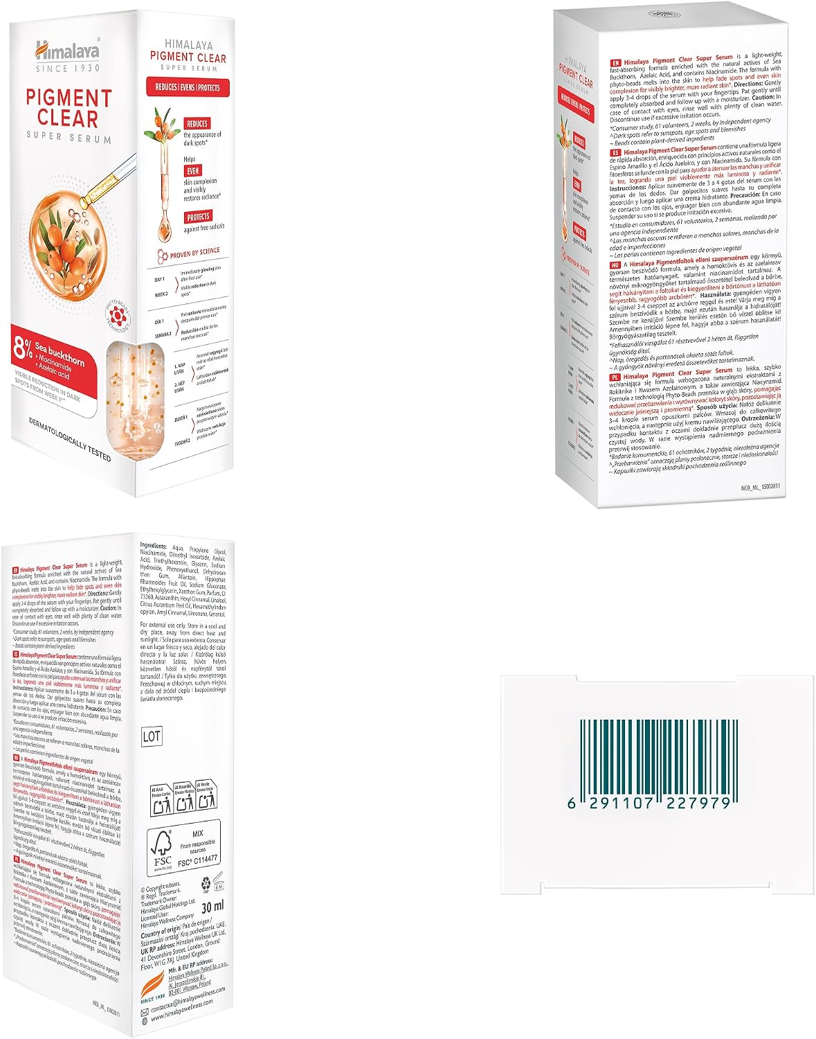 Detalle 2 de Himalaya Super Serum Pigment Clear: siero illuminante con acido azelaico, niacinamide e olivello spinoso (30 ml)