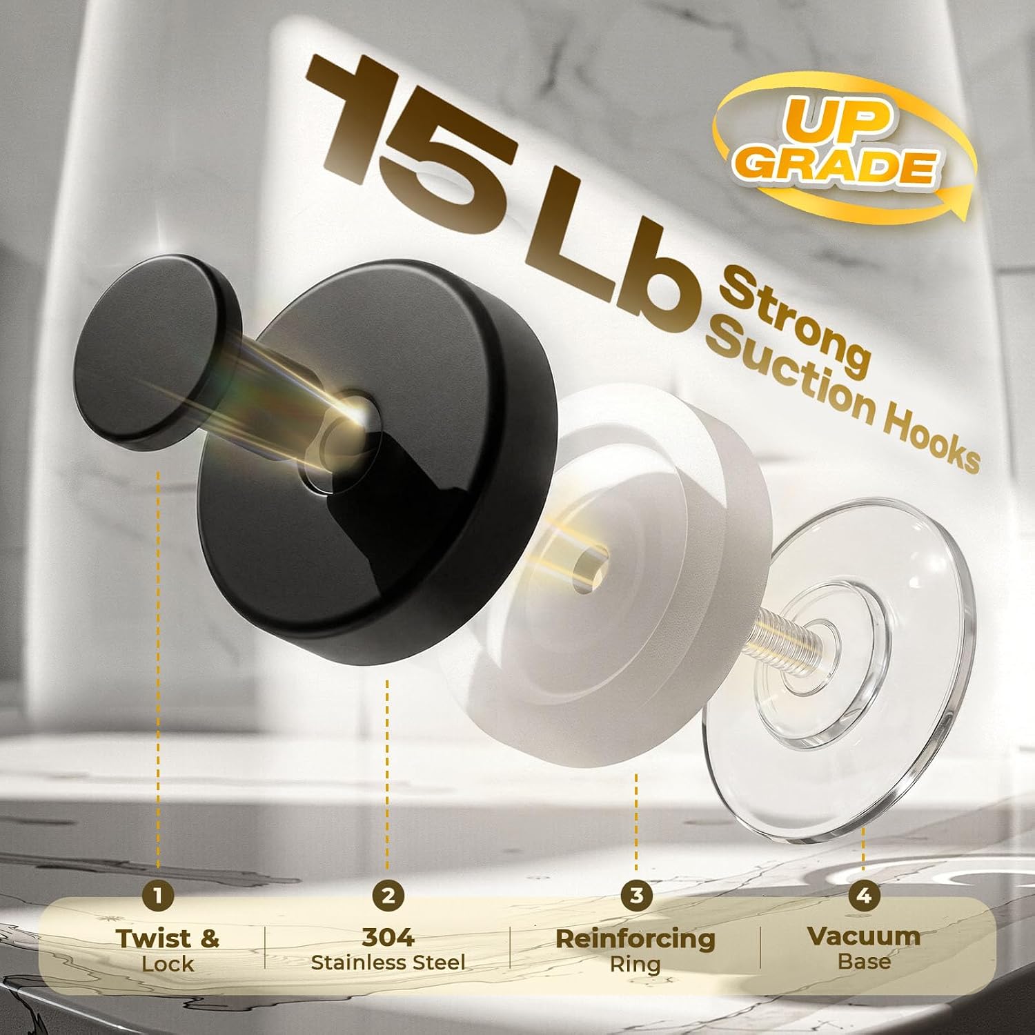 Thumbnail 6 de LOOHOI Suction Cup Shower Hooks, 304 Stainless Steel
