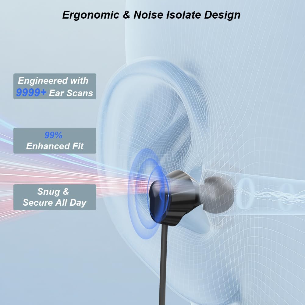 Detalle de Caijin Cuffie Bluetooth sportive a collo con cavo e archett o: suono, comfort e resistenza IPX6