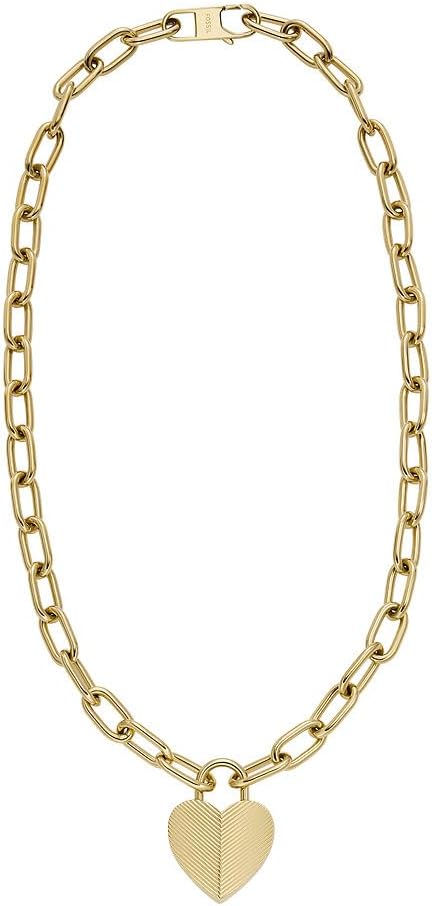 Thumbnail 3 de Fossil Collier pour femme en acier inoxydable doré, fermoir mousqueton et pendentif cœur