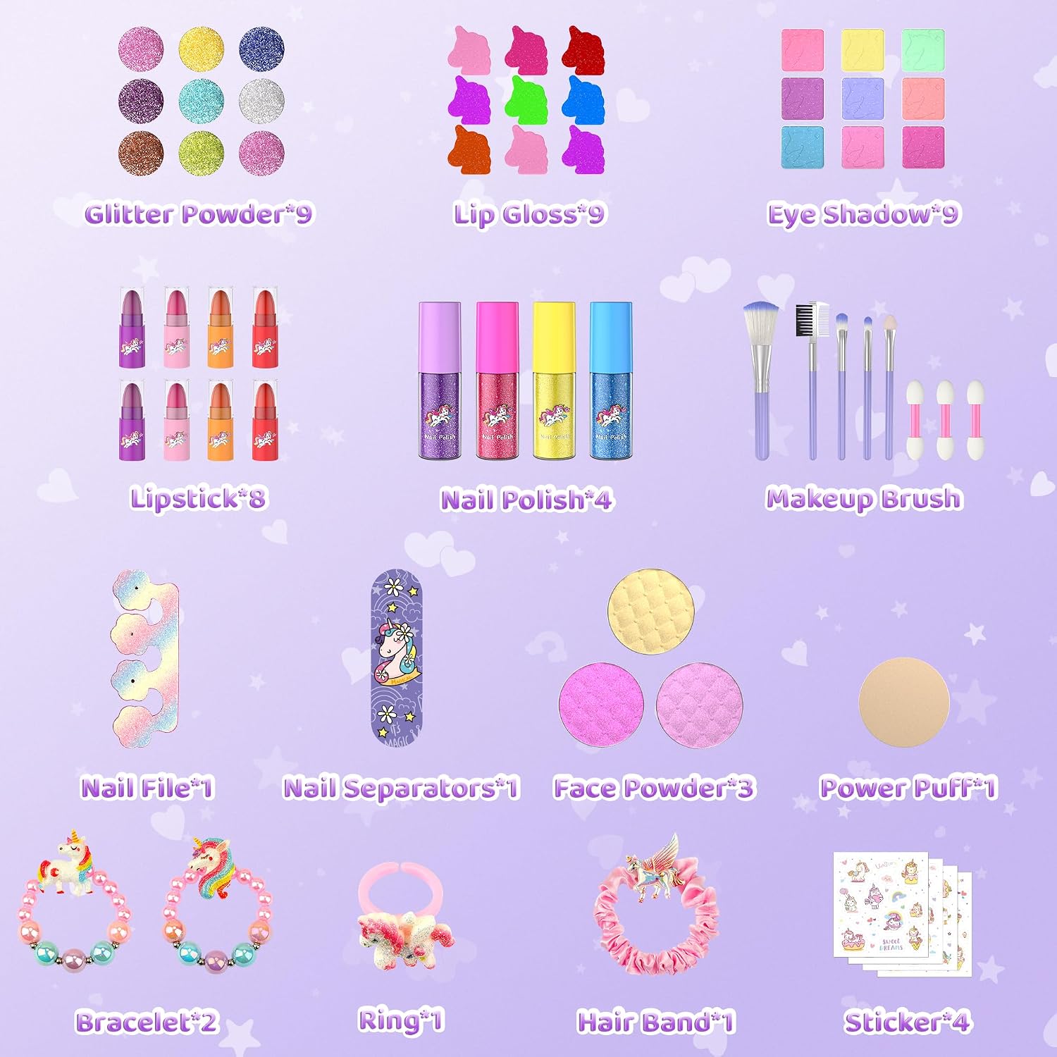 Detalle 2 de PERRYHOME Kids Makeup Set for Girls (63-Piece) — Washable, Non-Toxic Play Makeup & Unicorn Accessories