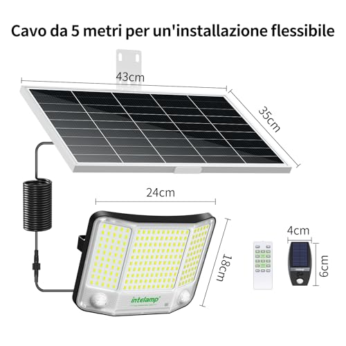 Thumbnail 7 de INTELAMP Faro LED Esterno con Pannello Solare e Telecomando – 4000 lm, 20000 mAh, IP65