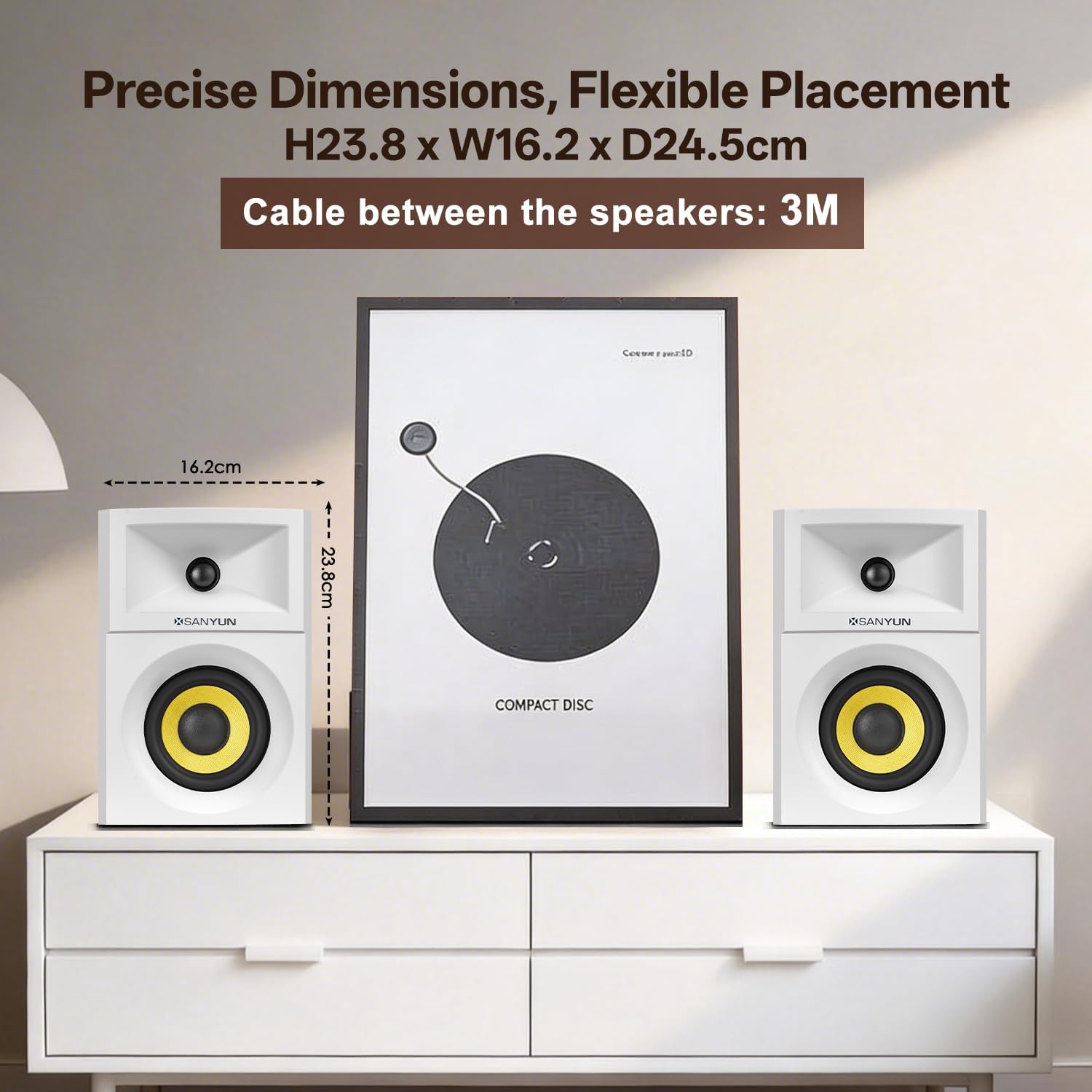 Detalle de Sanyun SW205 4" 80W HiFi-Regallautsprecher – kompakter 2.0 Aktivmonitor mit verbessertem 3D-Soundfeld
