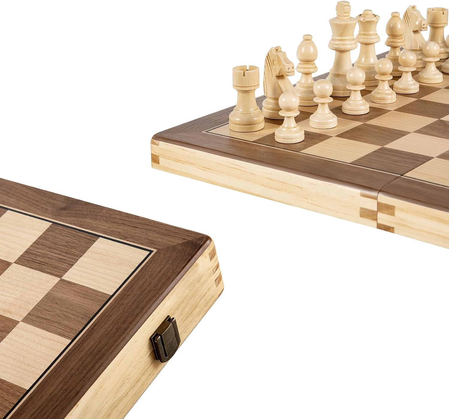Detalle de Sihaiyuan 15” Magnetic Wooden Chess Set – Travel Chess & Checkers, 2-in-1 Foldable Board