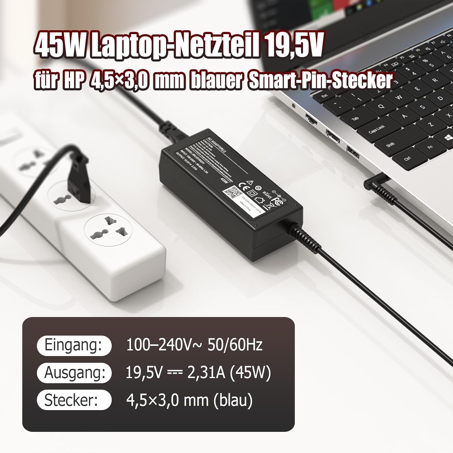 Thumbnail 1 de 45-Watt Laptop-Ladekabel Netzteil für HP (u. a. Pavilion X360 / EliteBook / ProBook) – 4,5 x 3,0 mm, kompatibel mit 741727-001