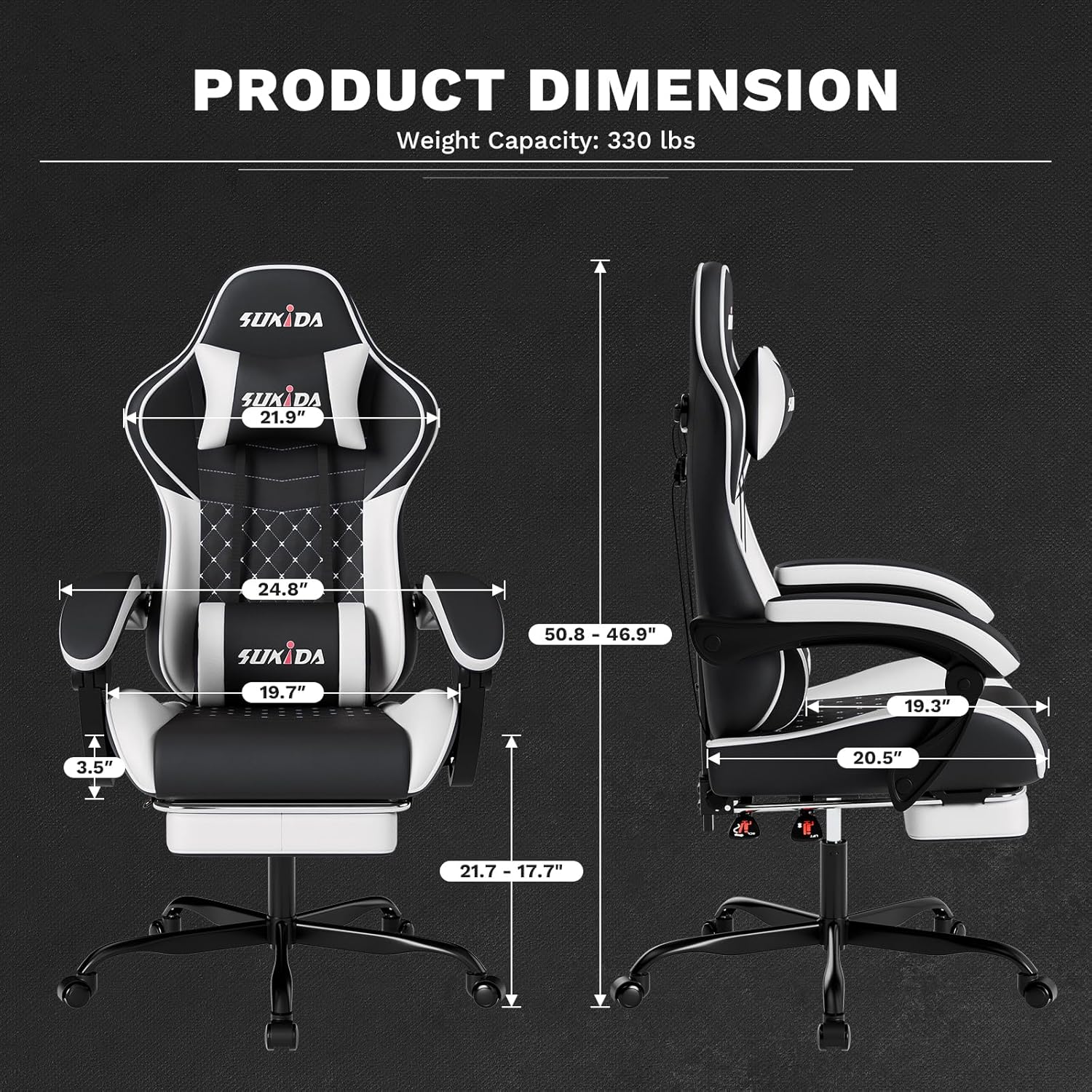 Detalle de SUKIDA Ergonomic Gaming Chair with Footrest and Massage Lumbar Support