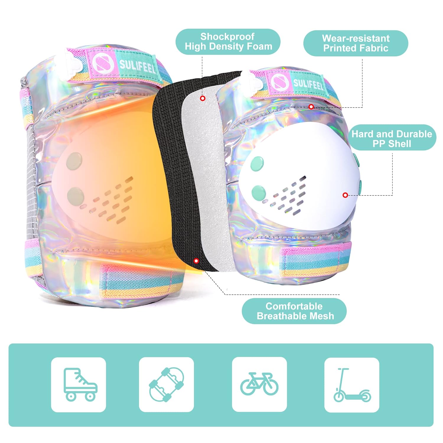 Thumbnail 3 de SULIFEEL Rainbow Unicorn 7-in-1 Kids Protective Gear Set (Knee Pads, Elbow Pads, Wrist Guards)