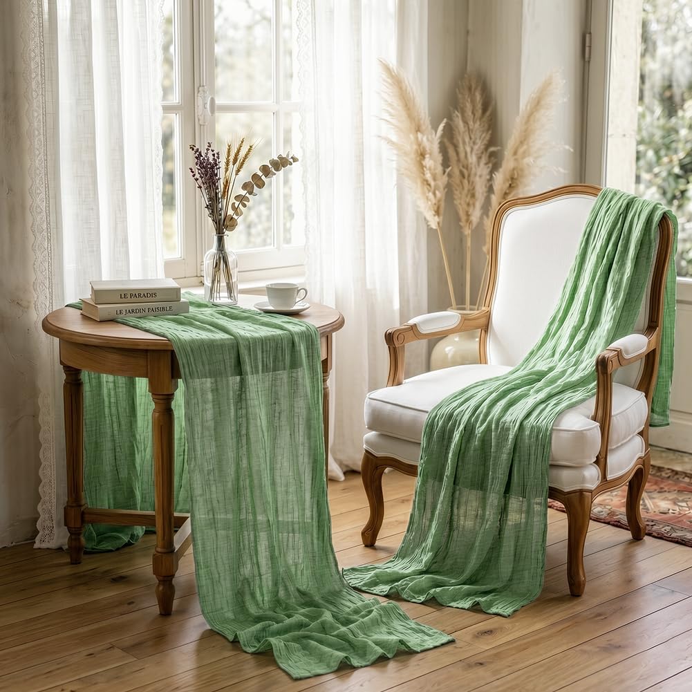 Thumbnail 6 de AOOTE 6313075 Green Gauze Table Runner, 90 x 400 cm Polyester