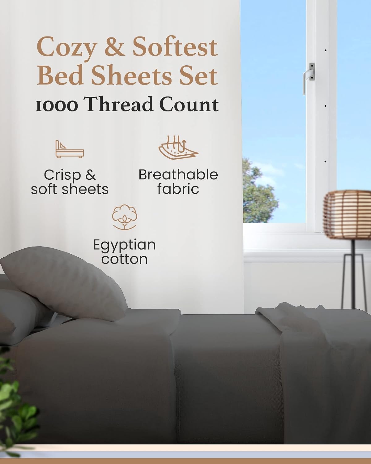 Detalle de Split King Bed Sheet Set, Egyptian Cotton