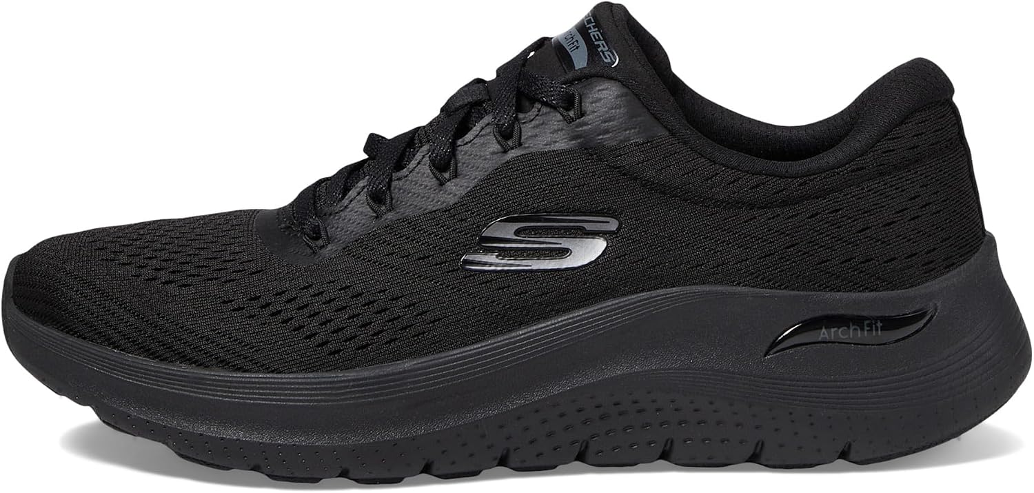 Detalle de Skechers Femme Arch Fit 2.0 Big League – baskets à laçage, mesh noir et détails gunmetal (39,5)