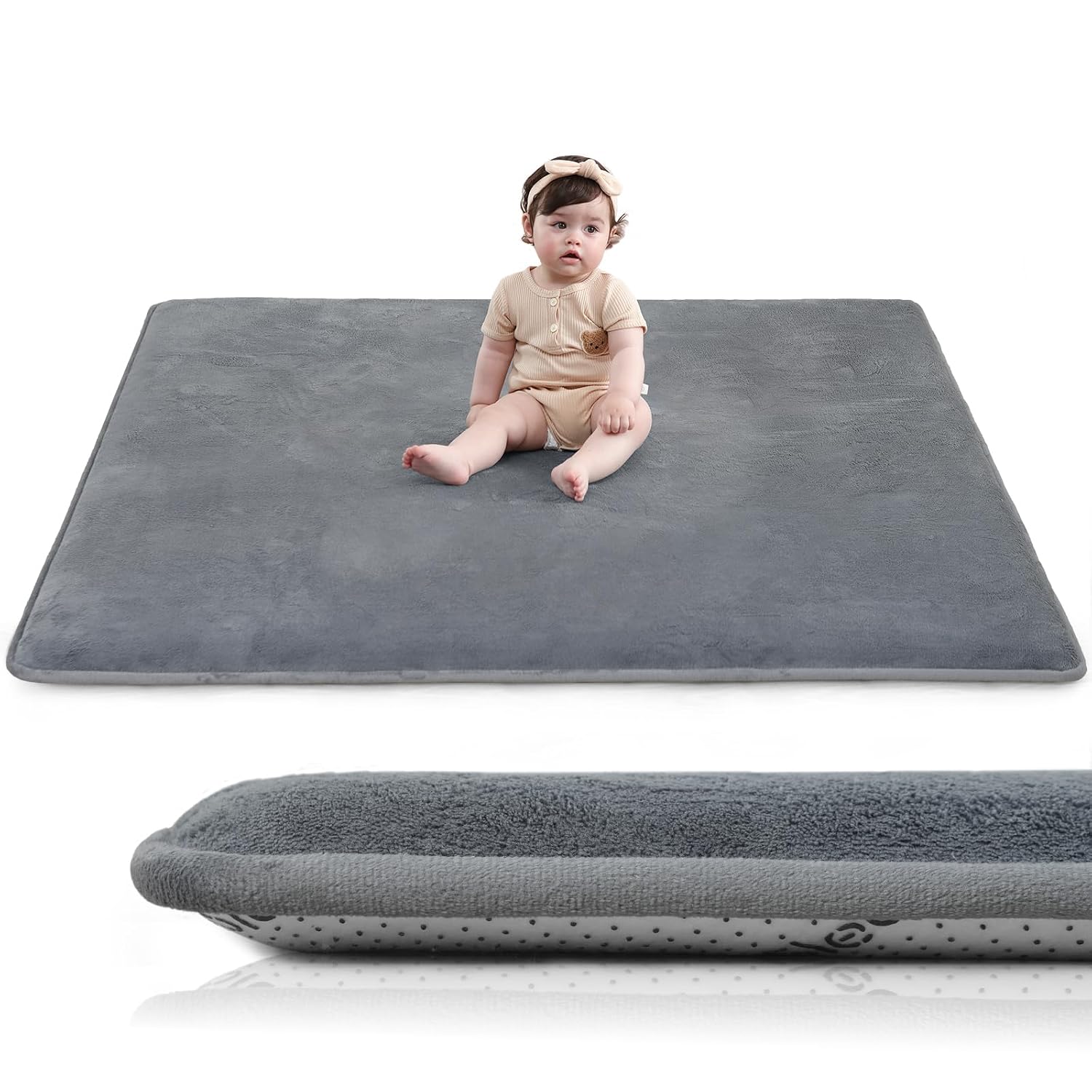 Detalle de Huloo Sleep Baby Play Mat (1.3" Thick Elasti-Foam) 50"×50" in Dark Grey