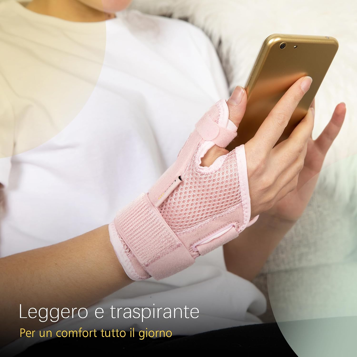 Detalle de BraceUP tutore pollice destro e sinistro con stecche per rizoartrosi, spica e supporto al tunnel carpale (rosa)