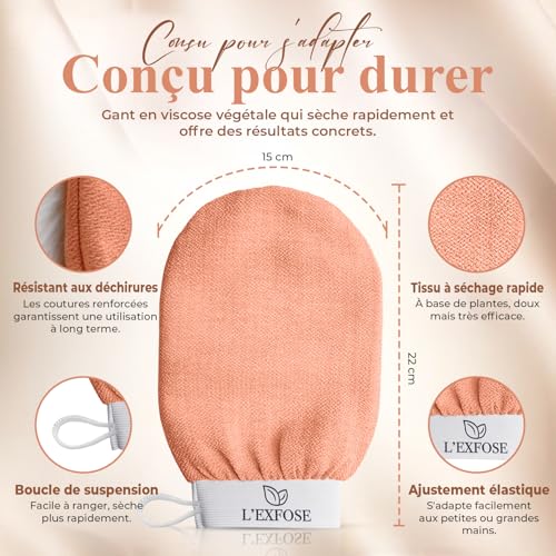 Detalle de Gant Exfoliant Corps pour la Douche en viscose 100% naturelle – L'Exfose, lot de 2