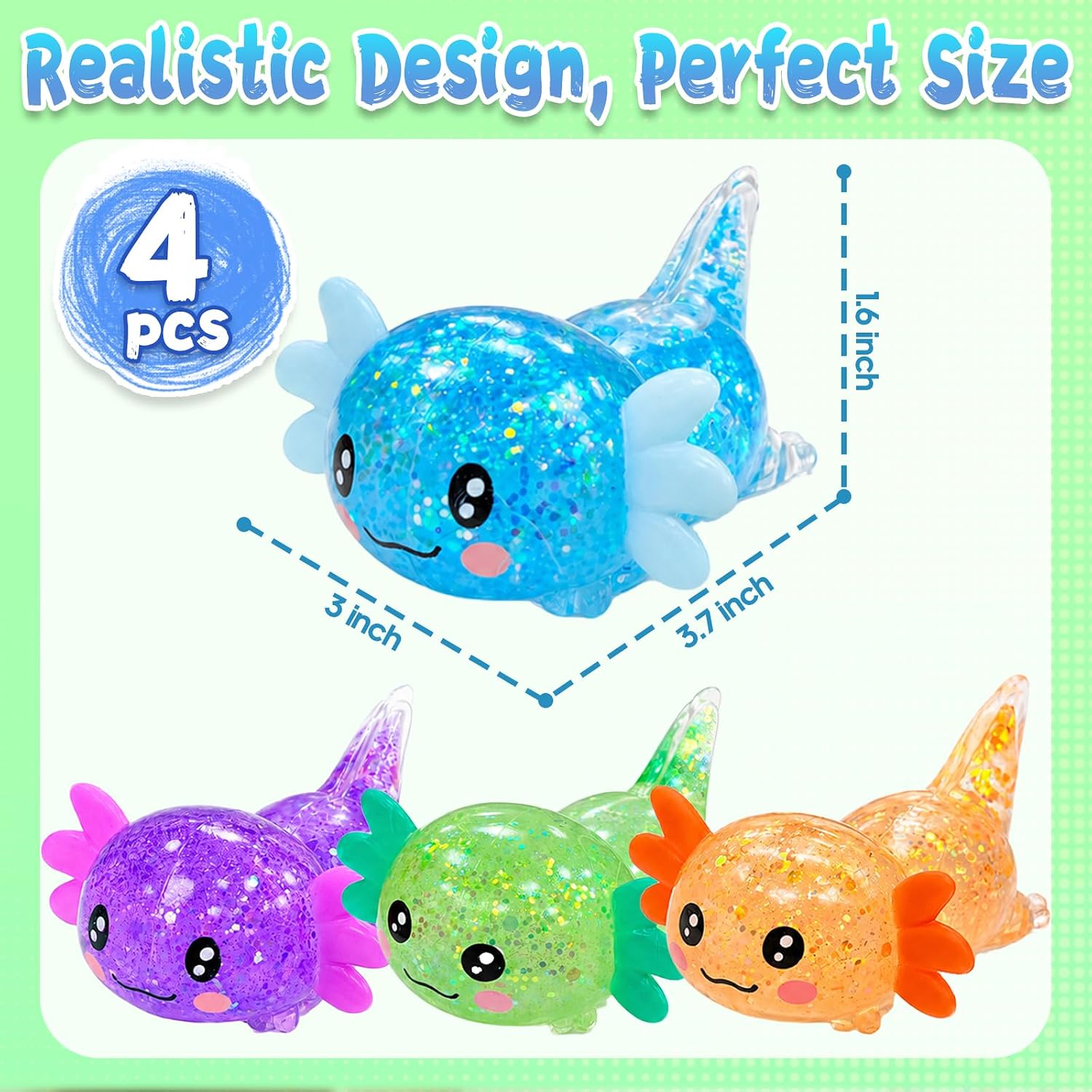 Detalle 2 de BREIS zhanli-ry Axolotl Squishy Fidget Toys, 4-Pack in Four Colours