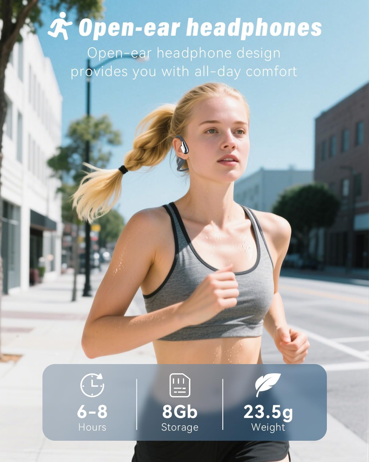 Detalle 2 de ANSTEN Cuffie Conduzione Ossea Nuoto Bluetooth 5.4, IP68, MP3 8GB, 8H di Autonomia