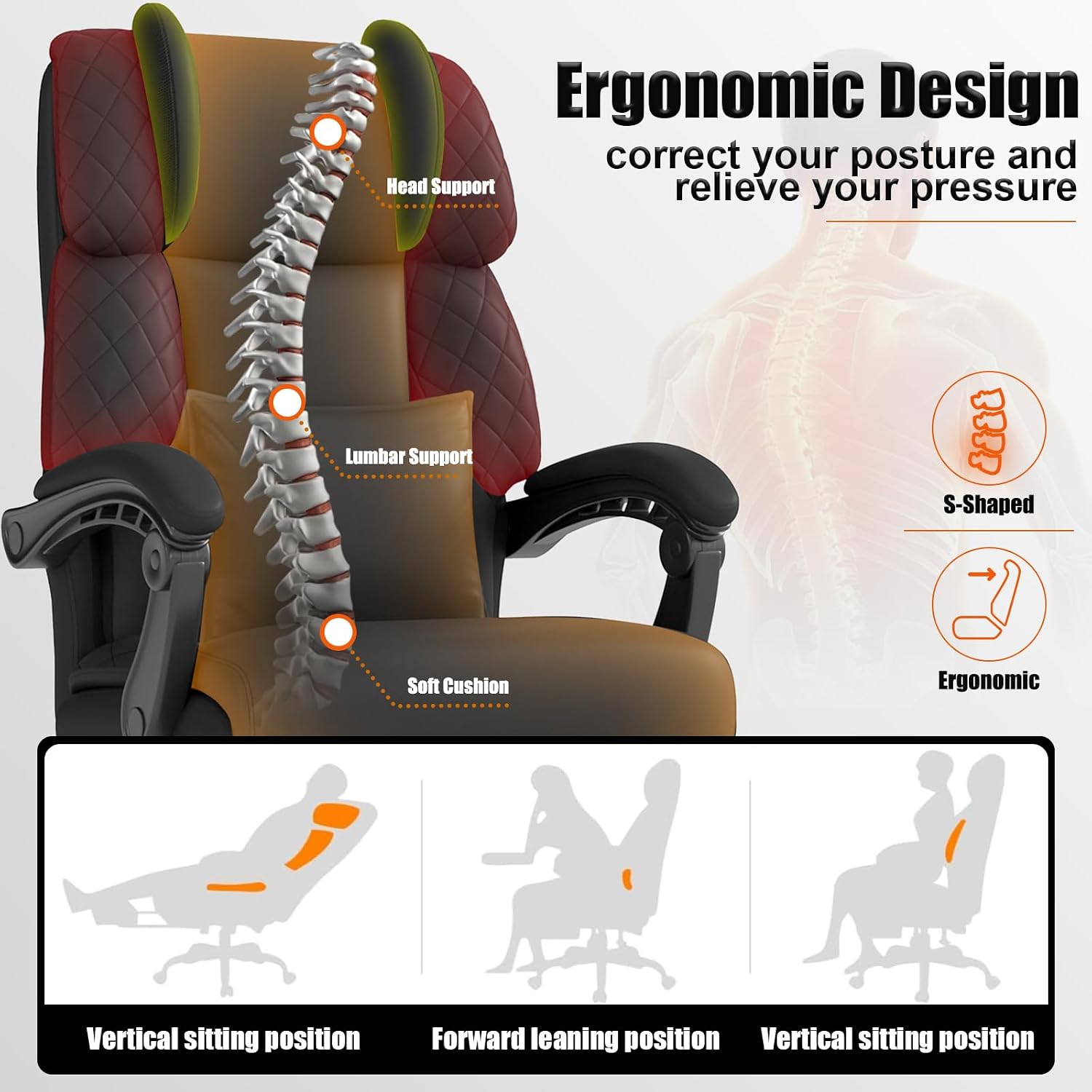 Detalle de Hihady RD-CA-A026-1-FX Big and Tall Executive Office Chair with Footrest