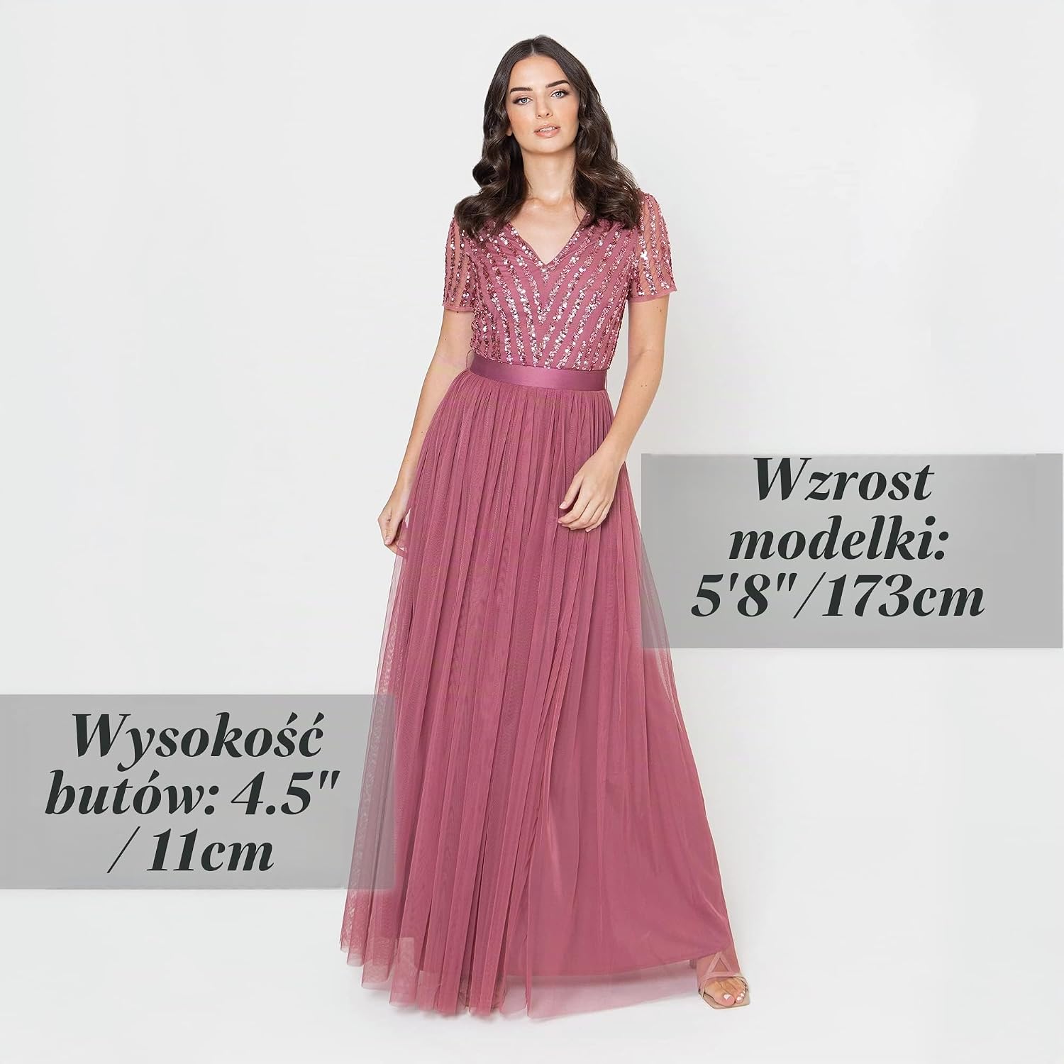 Detalle de Maya Deluxe sukienka druhny maxi z krótkim rękawem i cekinowym gorsetem