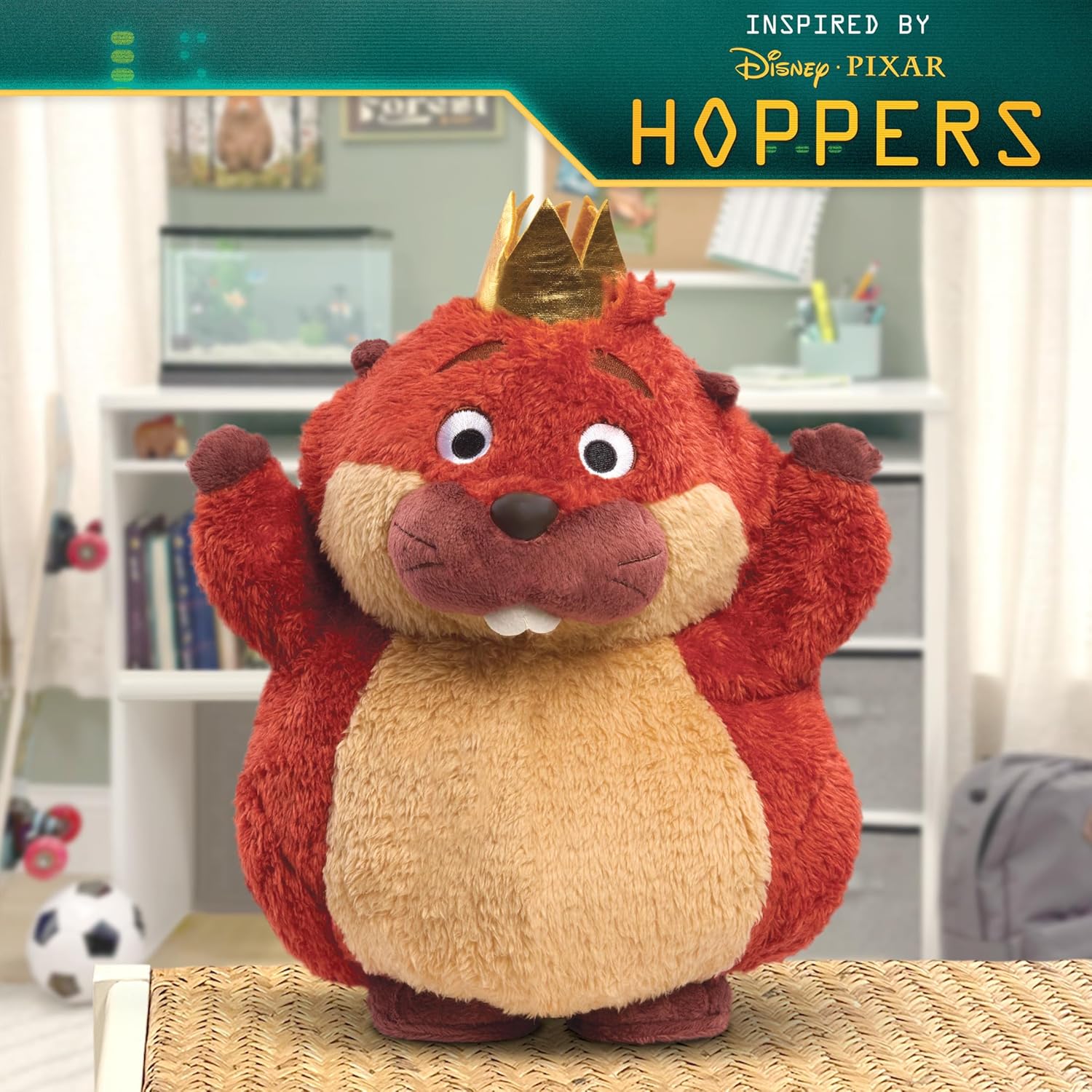 Detalle de Just Play Disney & Pixar Hoppers Workin’ Out King George – Interaktives Biber-Plüschtier, 29 cm, Musik & Bewegung, ab 3 Jahren