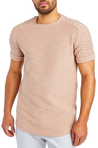 Detalle de Leif Nelson Camiseta para Hombre LN-6325 con Cuello Redondo - Beige, Talla XL