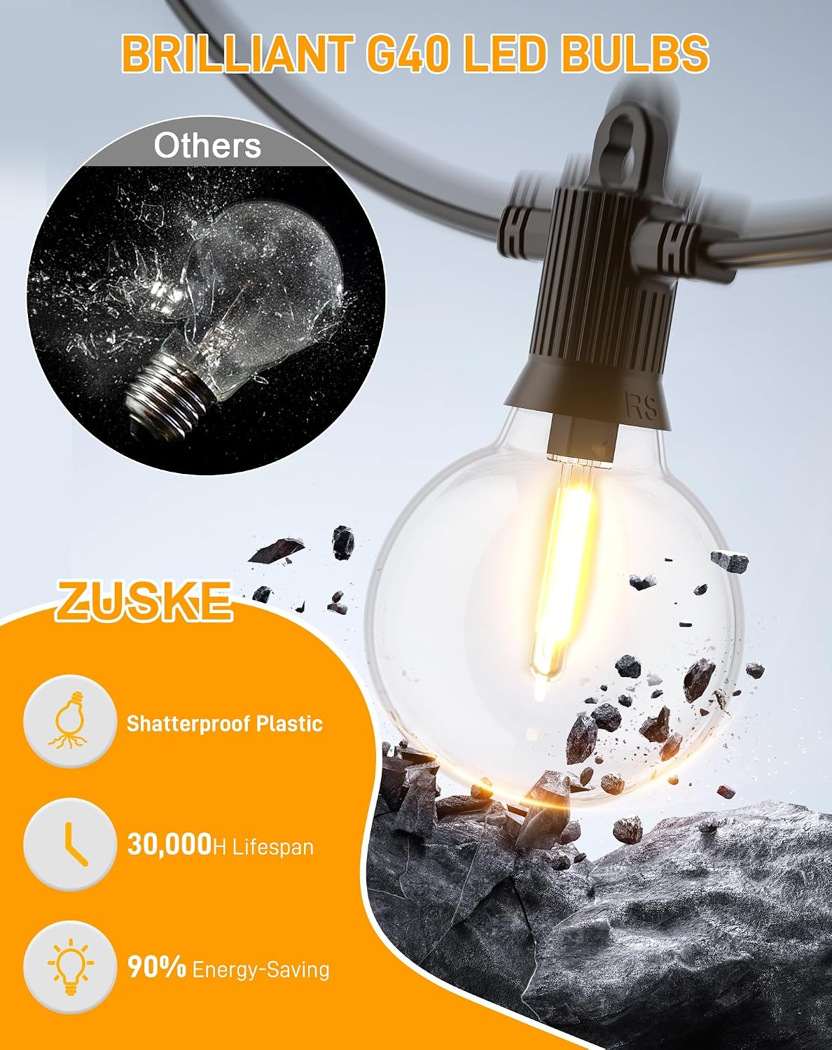 Thumbnail 2 de Zuske Outdoor Festoon Lights Mains Powered 20m, IP65, 30+2 Shatterproof Bulbs – Warm White