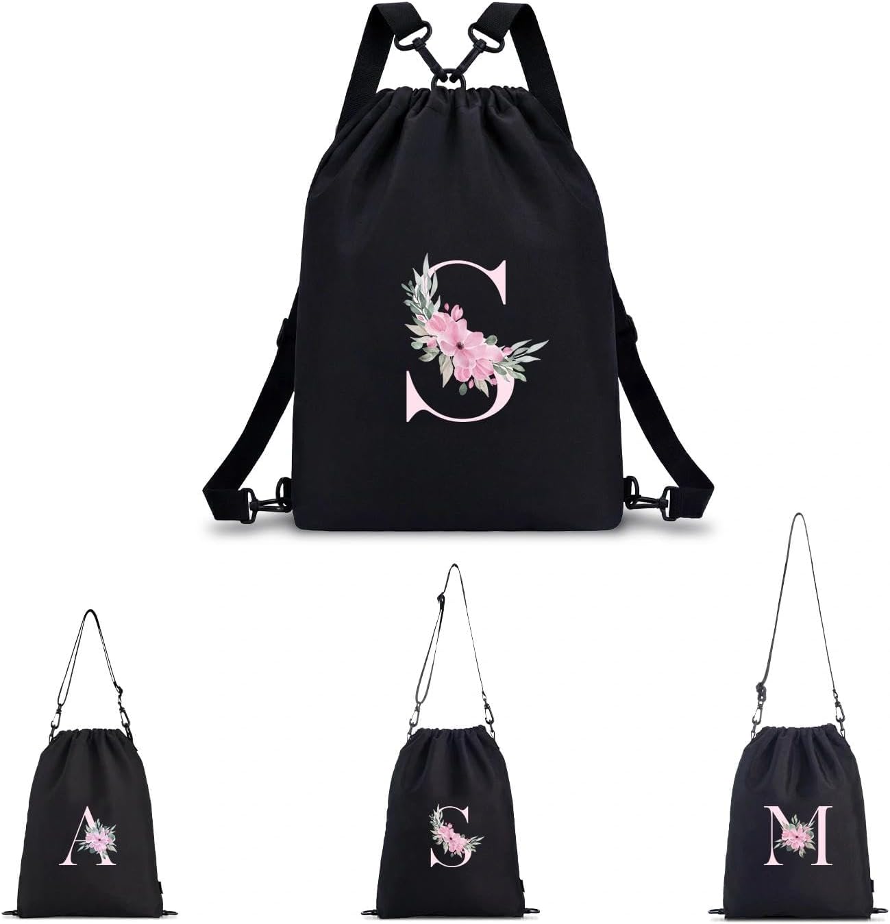 Thumbnail 6 de A-Z BAG Sac à Dos Personnalisable avec Initiale Florale 4 en 1 – Noir