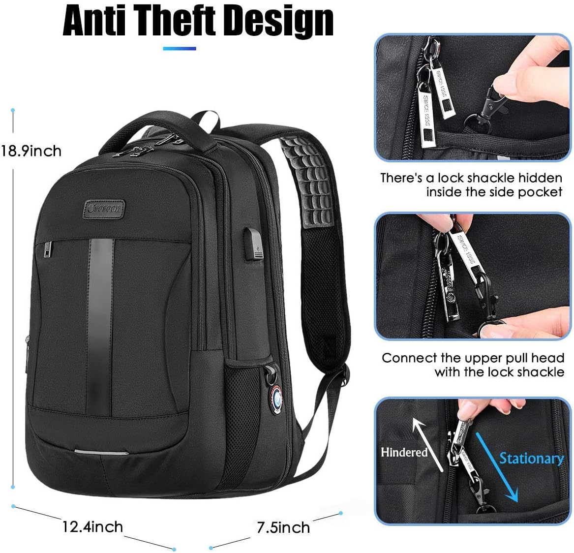 Thumbnail 5 de Sosoon Laptop Backpack: Anti-Theft 30L Travel & Work Rucksack with USB Charge Port