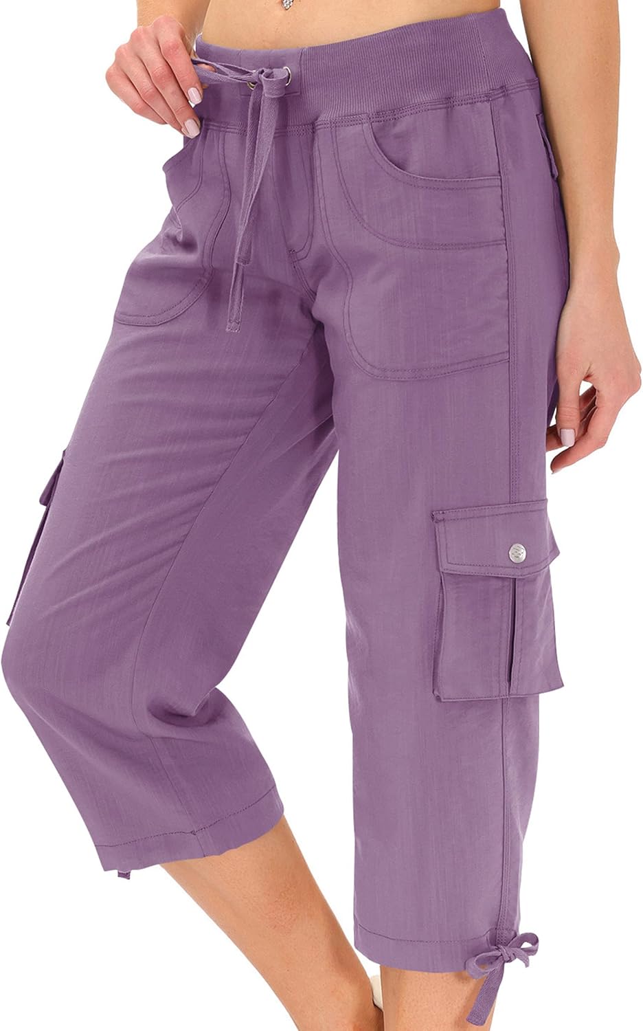 Detalle de MoFiz Women's Cargo Capri Pants, Loose Fit, Lightweight, Six Pockets