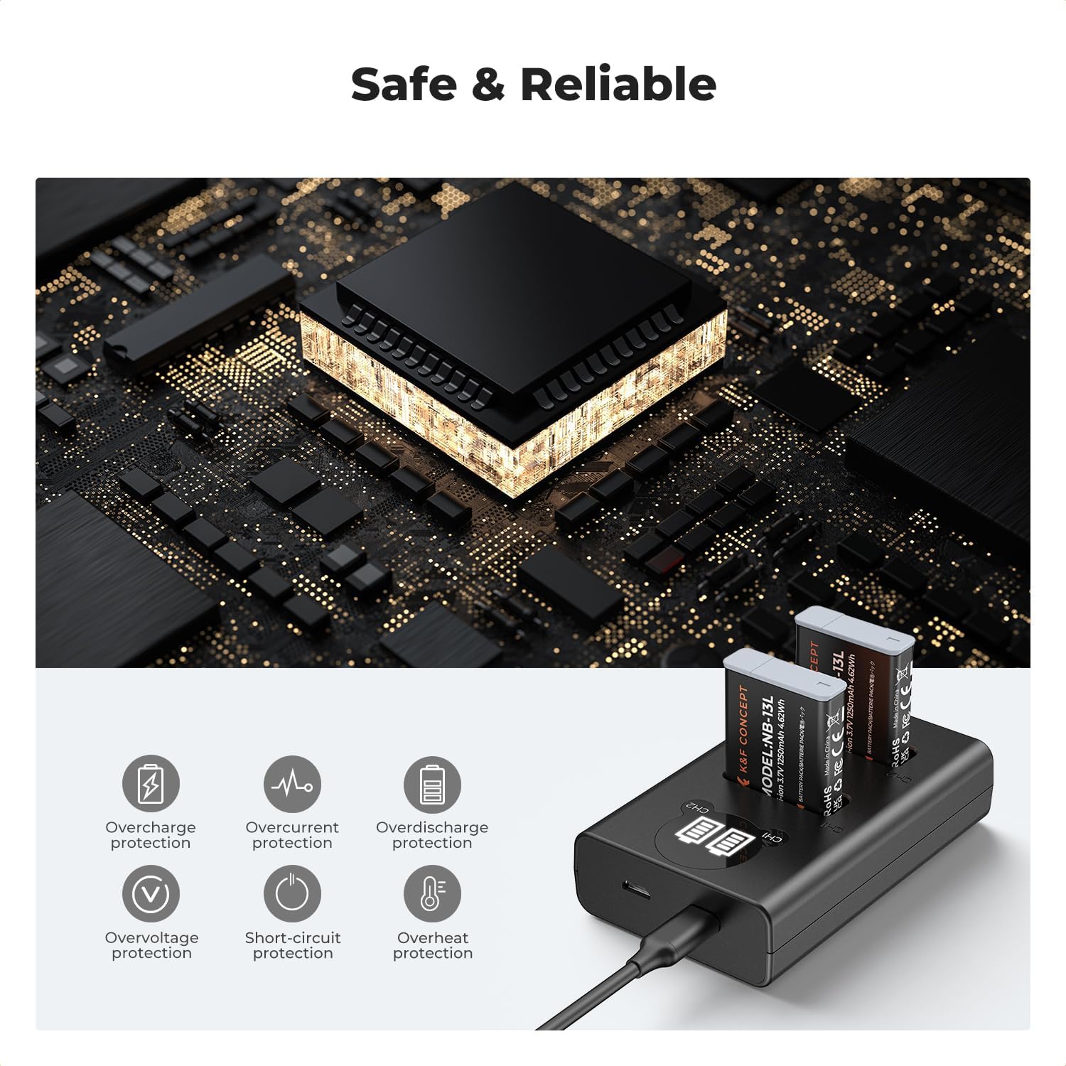 Thumbnail 6 de K&F CONCEPT Canon NB-13L Ersatzakku (2 Stück) + Dual-Slot LCD-Ladegerät für viele Canon-Kameras