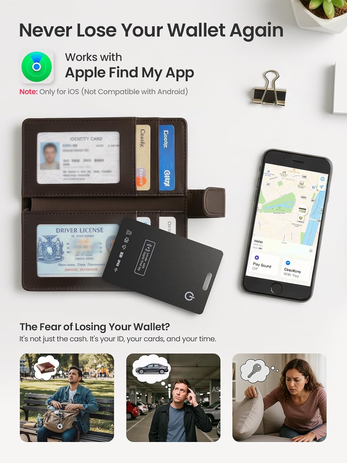 Thumbnail 1 de LOXP Wallet Tracker Card (MFi) for Apple Find My — Slim 1.65mm Bluetooth Finder with IP68 & Wireless Recharge
