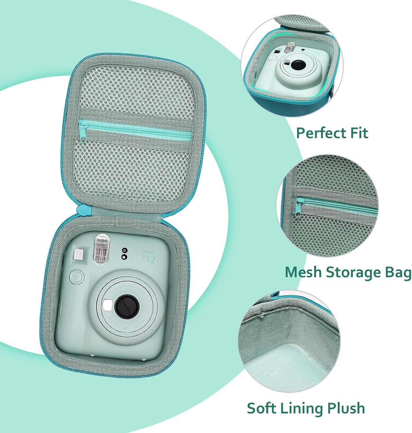 Detalle 2 de XANAD Hart Schutz Hülle für Instax Mini – Etui mit Schultergurt (grün) passend für Mini 13/12/11/9/…