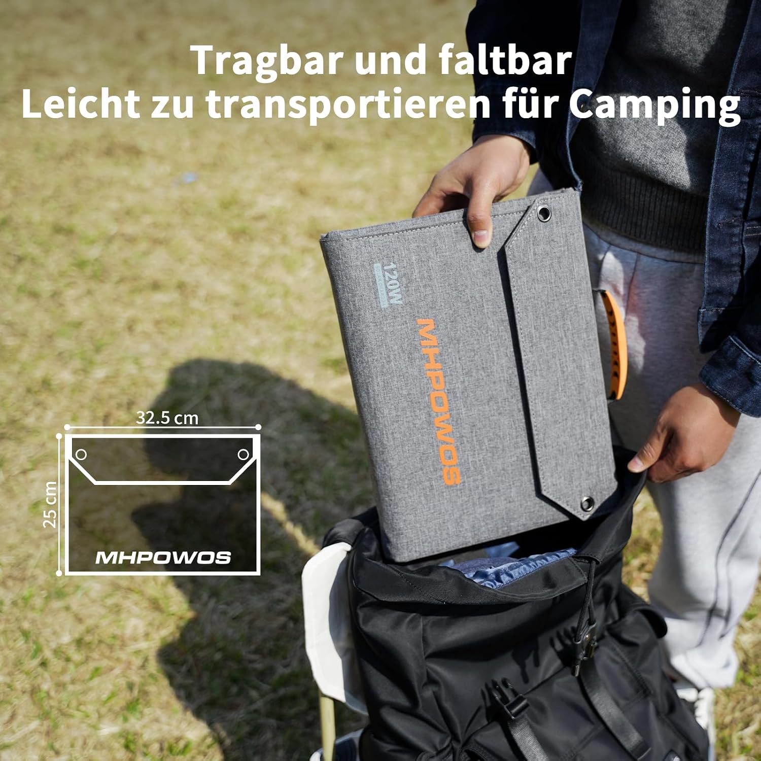 Detalle de 120W faltbares Solarpanel mit 19V Solar-Ladegerät: USB-C, USB-A & DC für Power Stations (IP65)