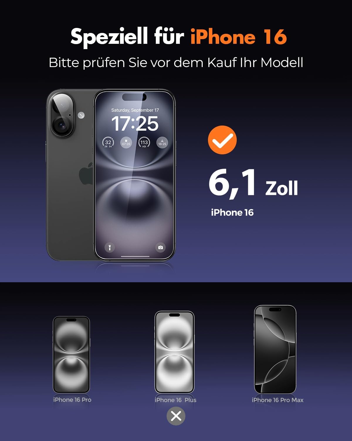 Detalle 2 de UNBREAKcable Panzerglas Schutzfolie für iPhone 16 6,1