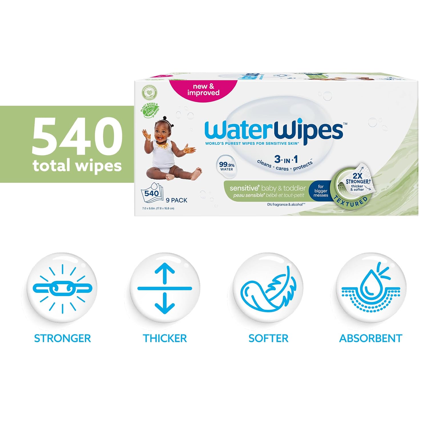Detalle de WaterWipes Sensitive+ wipes 540 count