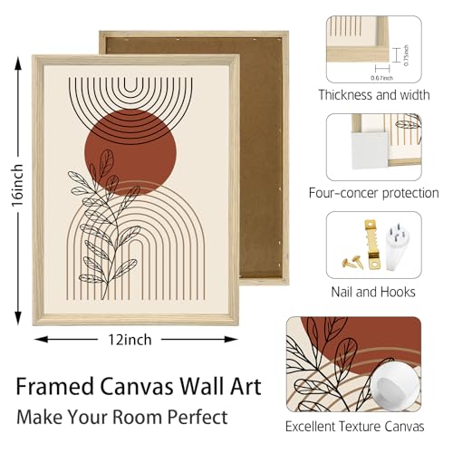 Thumbnail 5 de 3 Pcs Boho Beige Cuadros con Marco (30x40 cm) – Conjunto Moderno Geométrico para Salón
