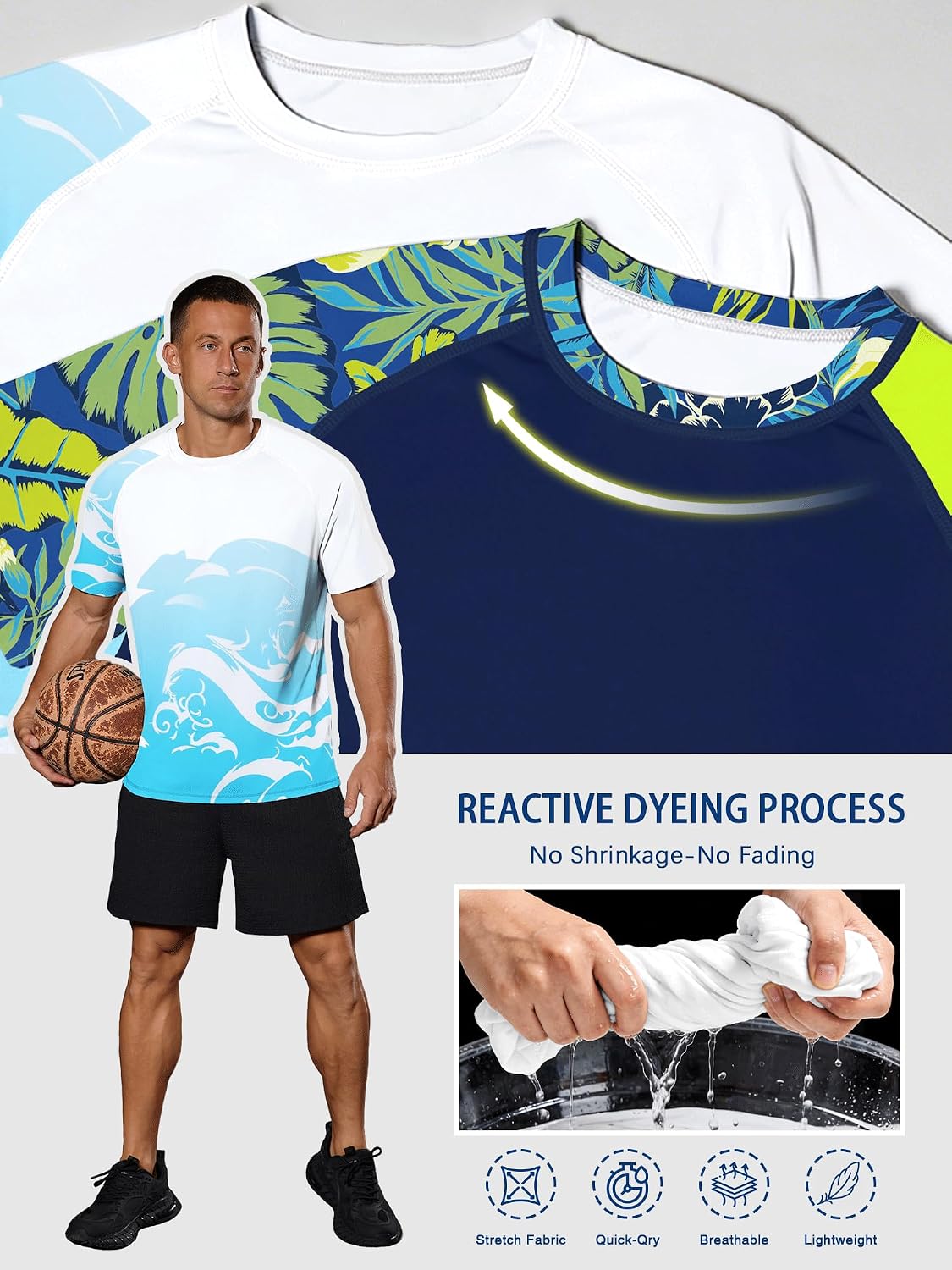 Detalle de Men's UPF 50+ Rash Guard Short Sleeve T-Shirt for Surfing, Swimming & Gym