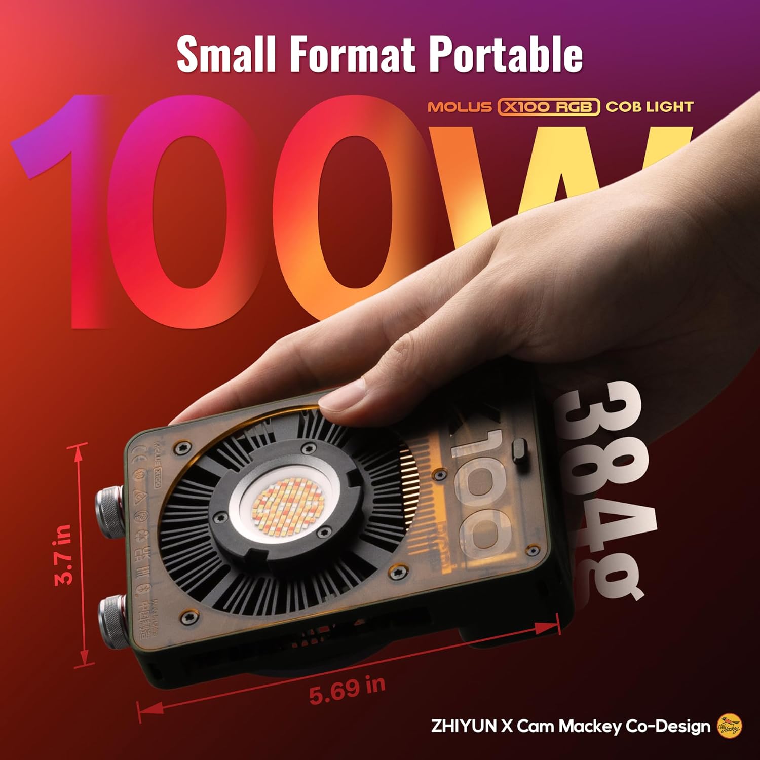 Thumbnail 2 de ZHIYUN MOLUS X100 RGB PRO 100W Video Light (V2 Upgraded) – Portable 2500K–10000K, CRI≥95, TLCI≥97
