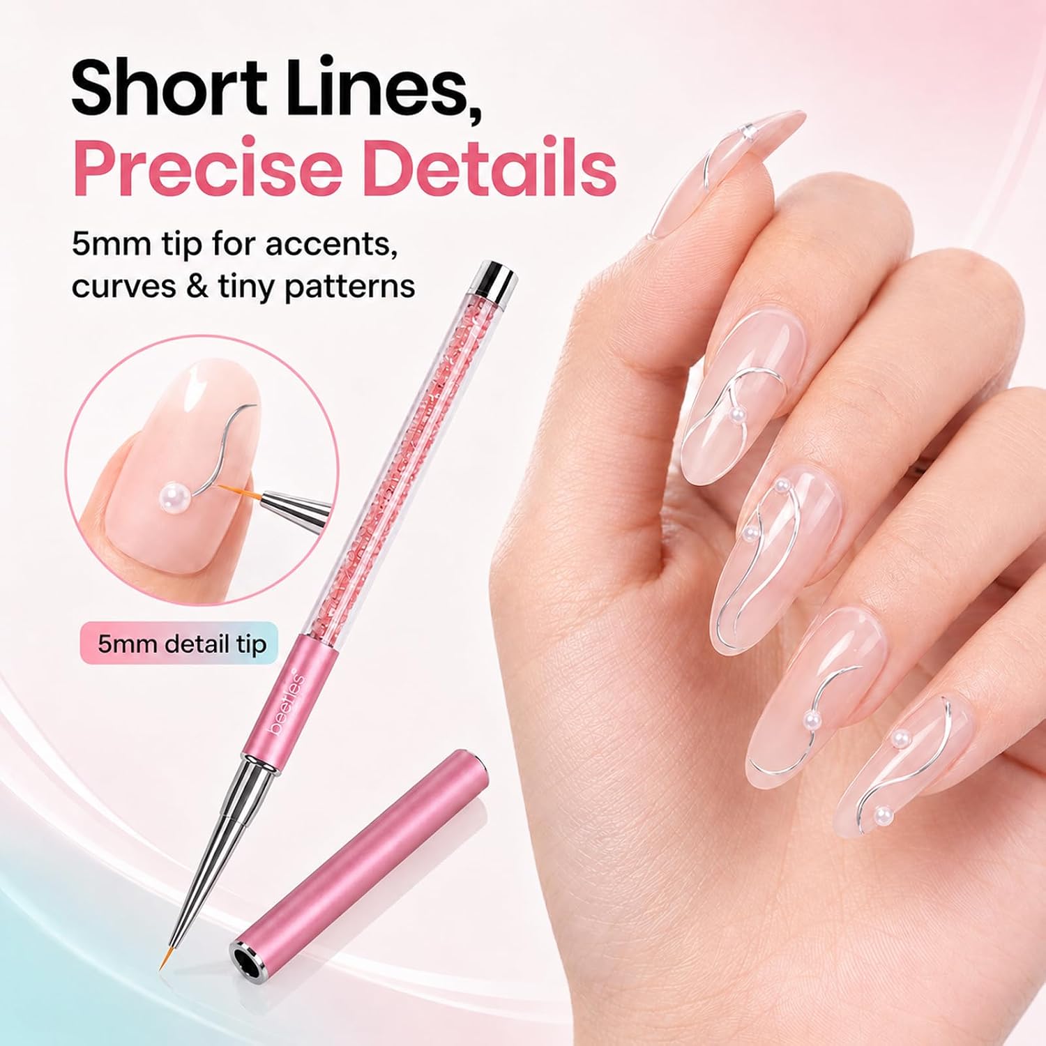 Detalle 2 de Beetles Gel Polish Nail Art Liner Brushes Set (5 Sizes) for Lines, Details & Rhinestone Placement