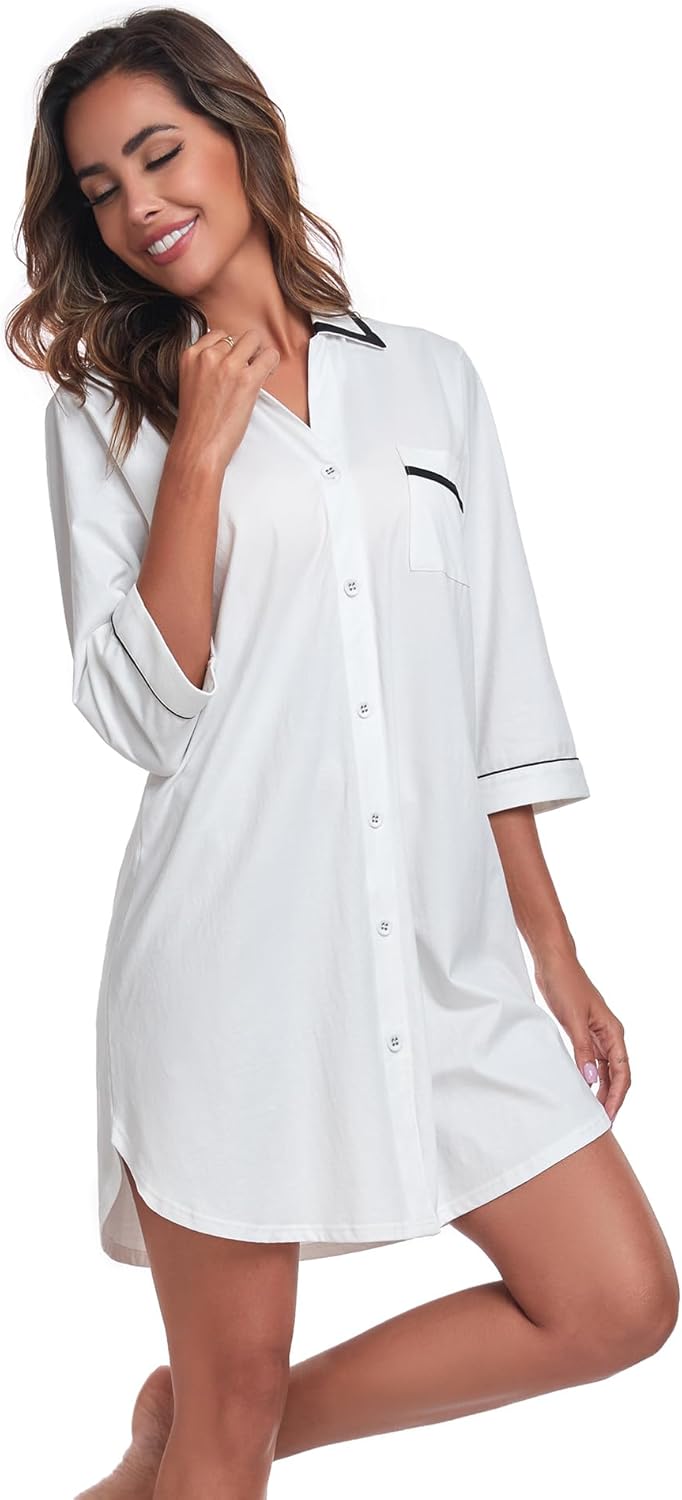 Thumbnail 5 de COLORFULLEAF Cotton Nightgown Button-Down S-XXL