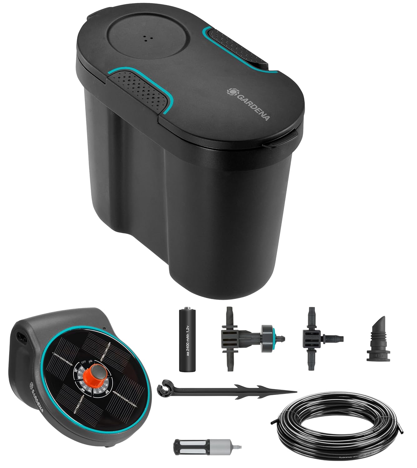 Gardena Solar-Bewässerung AquaBloom Set inkl. Wasserreservoir – Bewässerung für bis zu 20 Balkonpflanzen