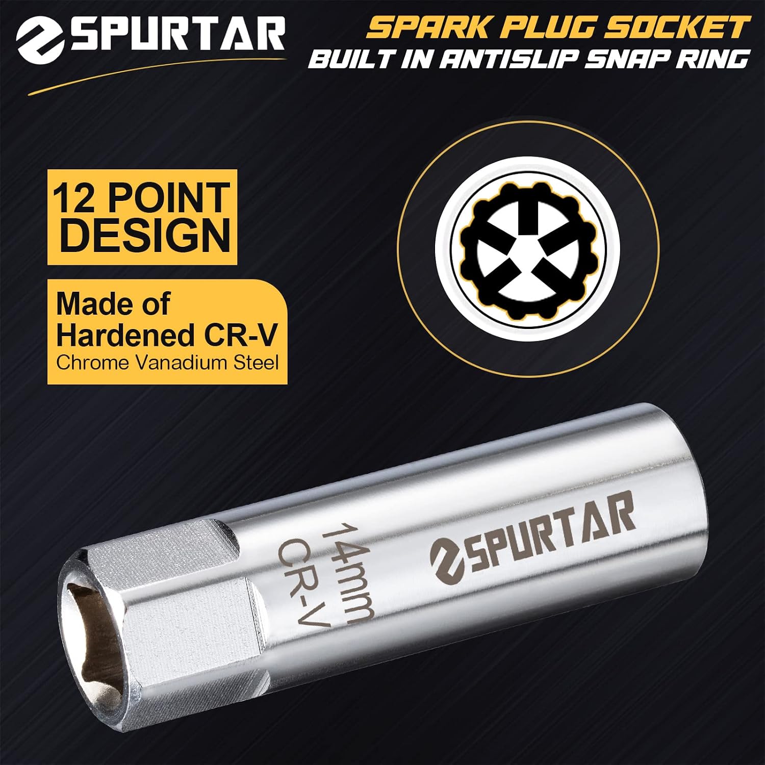 Detalle 2 de Spurtar 14 mm tändstiftsuttag med 12-kant, tunn vägg och fjäderhållare