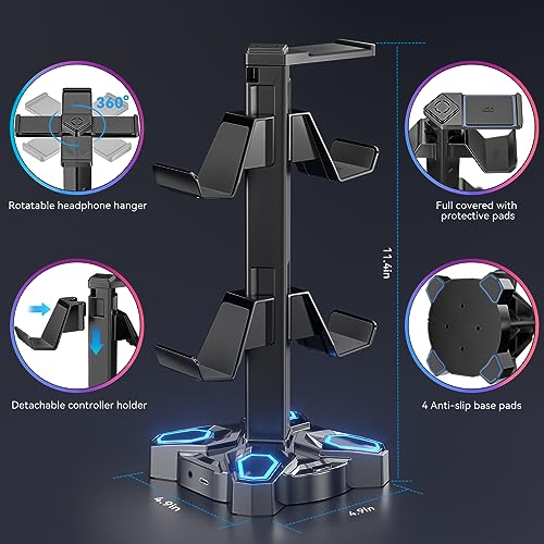 Detalle 2 de KDD Gaming Headset Halterung LED mit USB-C Ladegerät und Controller-Halter
