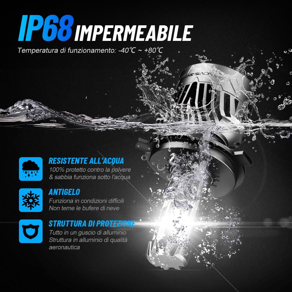 Thumbnail 4 de NOVSIGHT Ampoule LED H4 pour voiture (pack de 2) — 6500K, 40000LM, design mini