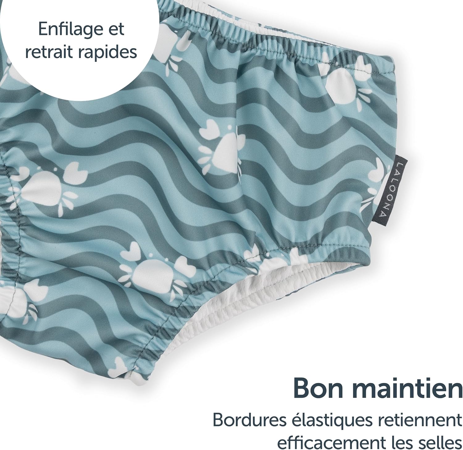 Detalle de LaLoona couche de bain bébé réutilisable anti-fuite Oeko-Tex Standard 100 motif crabe vert (taille 86-92)