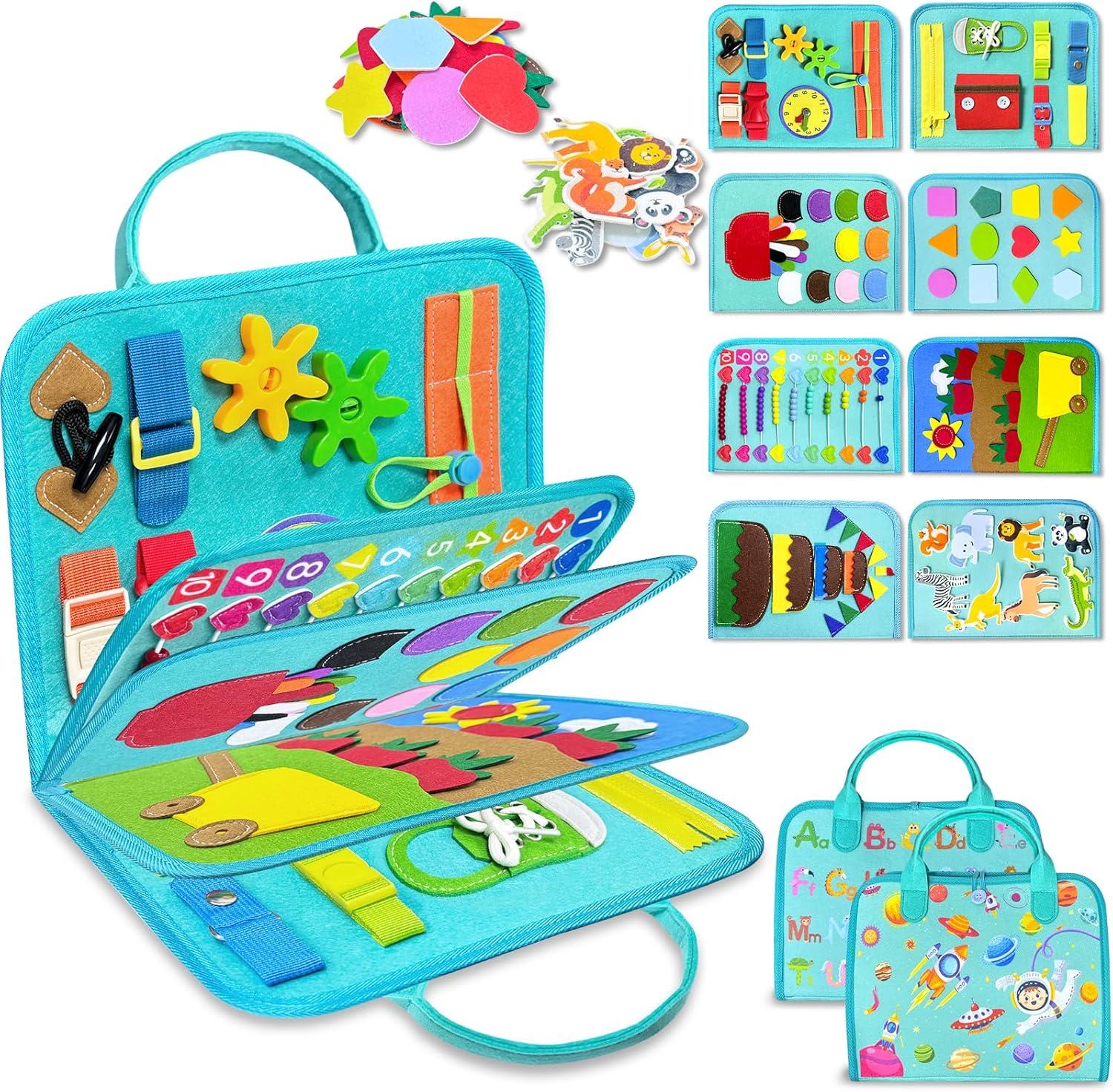 Detalle de Exorany Busy Board Montessori Toys for Toddlers — 8-Page Travel Learning Book