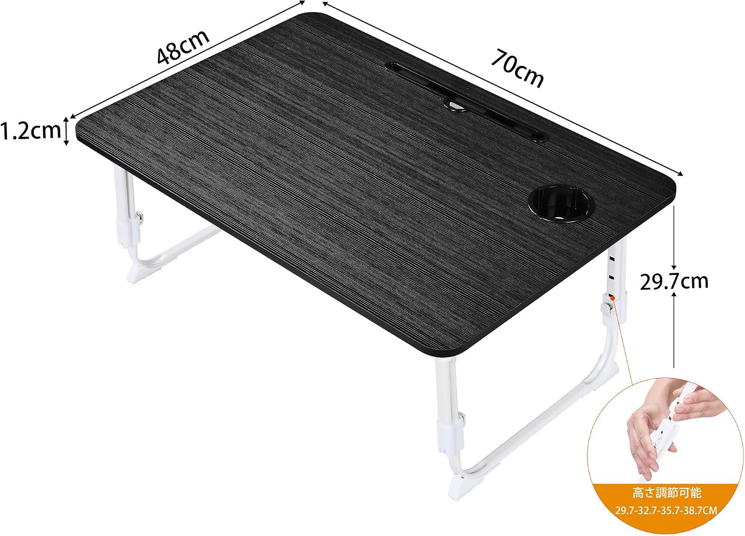 Detalle 2 de VECELO 折りたたみテーブル 70×48cm 高さ4段階調節 ブラック