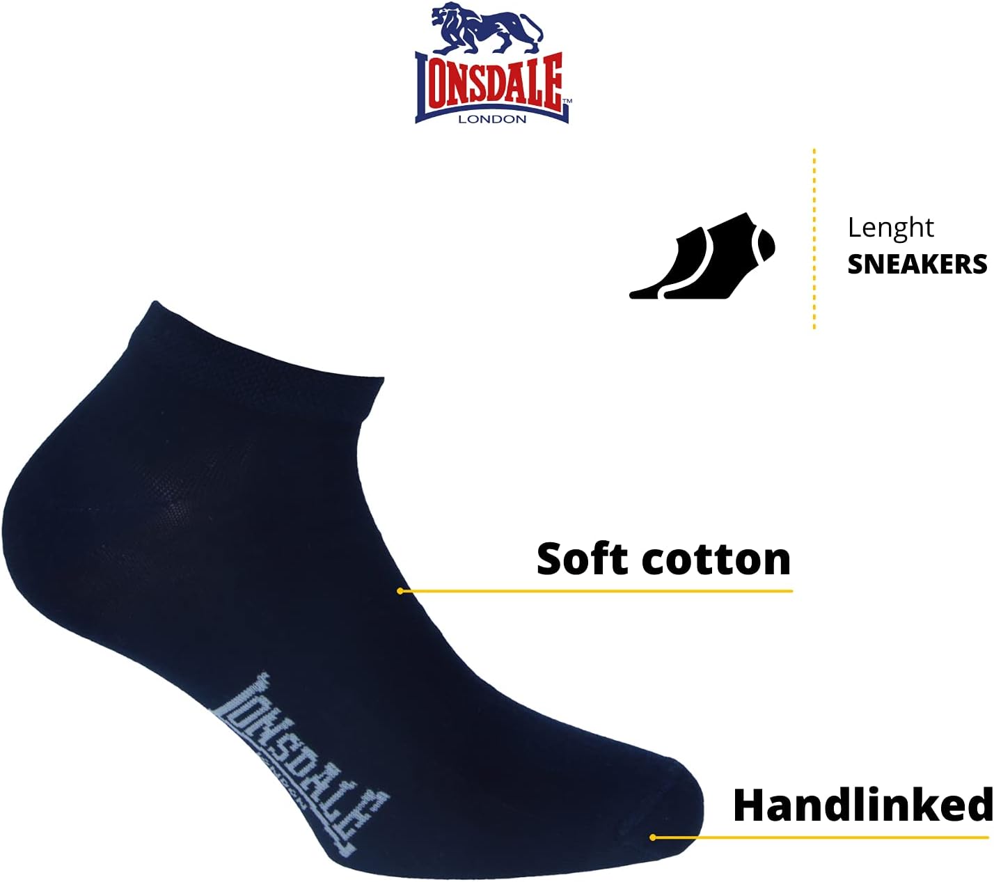 Thumbnail 1 de Lonsdale 6 Paia Calzini Corti Uomo Donna – Cotone Traspirante, Lunghezza Caviglia