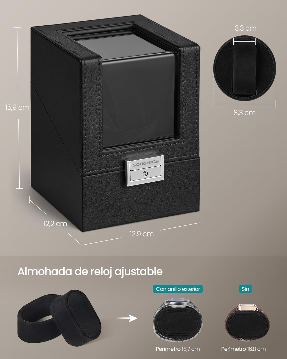 Detalle 1 de SONGMICS enrollador automático de reloj 4 modos
